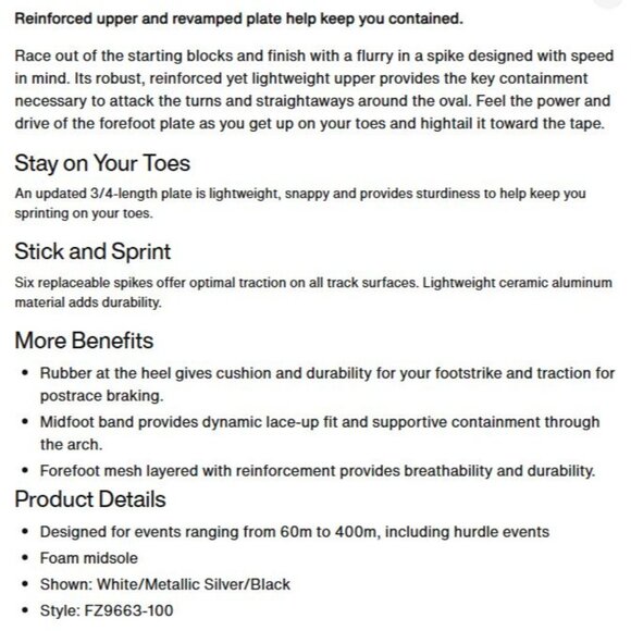 Nike Zoom Rival Sprint Track & Field Sprinting Spikes Shoes Men 4 NWT FZ9663-100 - Picture 8 of 10